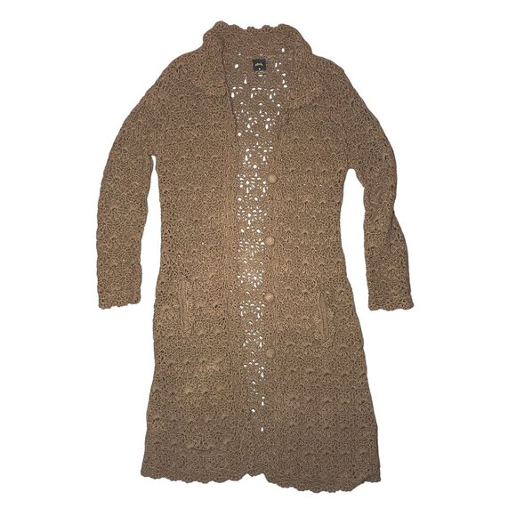 ornate long knitted cardigan with buttons and pockets - Picture 1 of 6